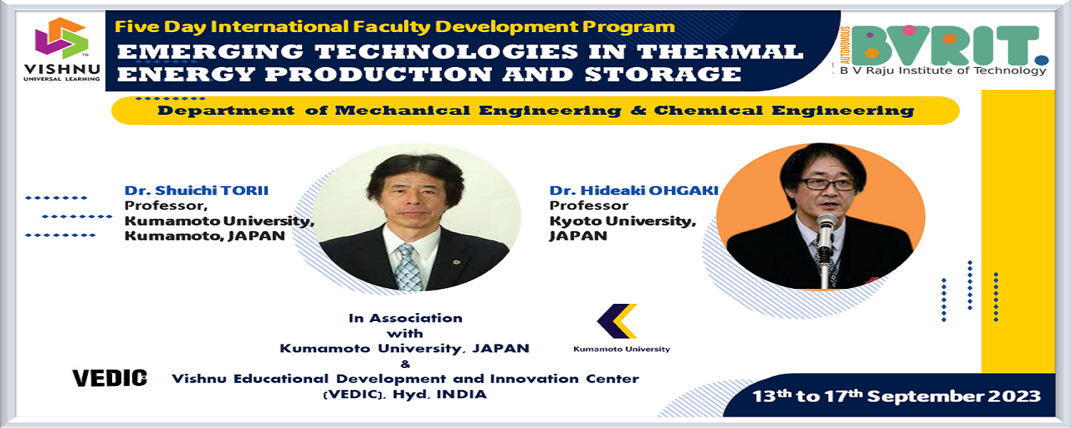5 Day International FDP on "Emerging Technologies in Thermal Energy Production and Storage"